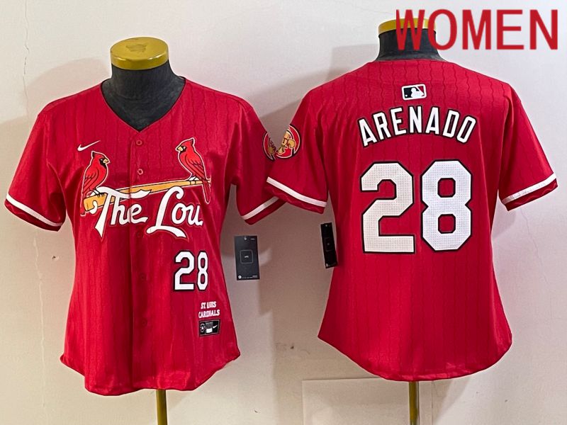 Women St.Louis Cardinals #28 Arensdo Red City Edition 2024 Nike MLB Jersey style 1